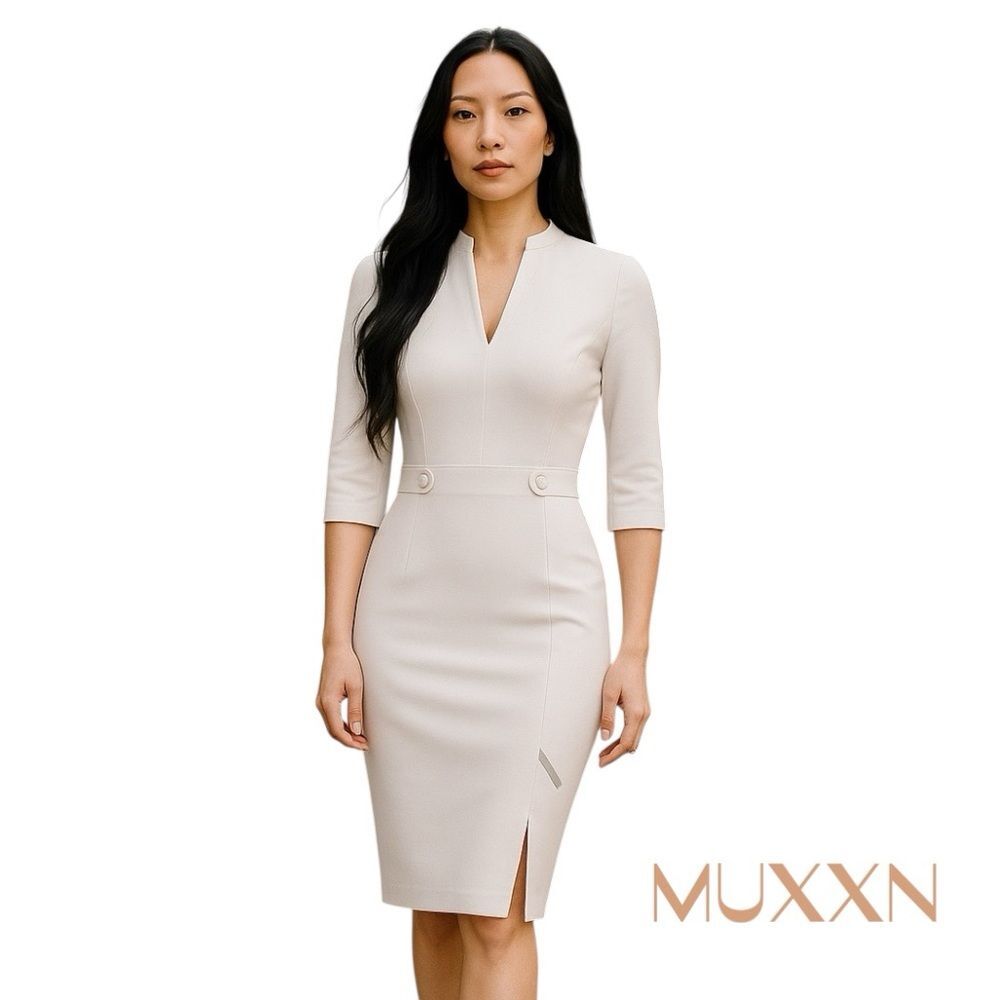 MUXXN White Quarter Sleeve Sheath Dress NWT Size L